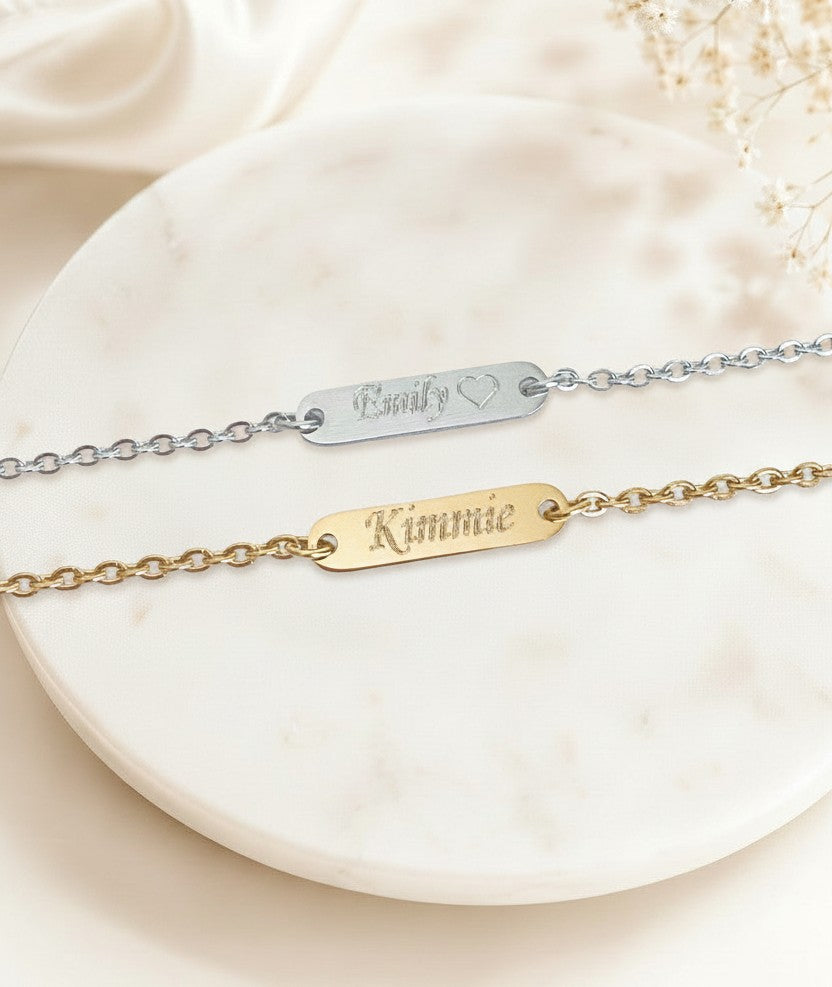 Personalized Mini Bar Necklace • Stainless Steel & Gold over Stainless Steel