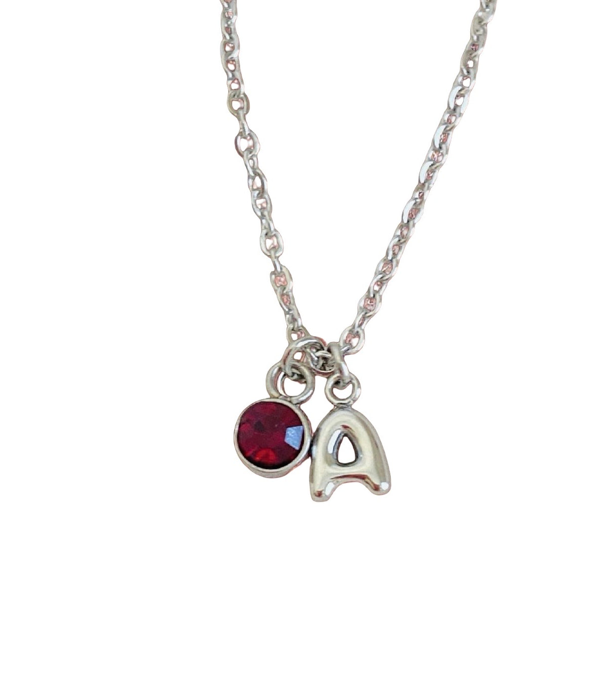 Personalized Birthstone & Small Bubble Initial Necklace • Stainless Steel & Gold over Stainless Steel