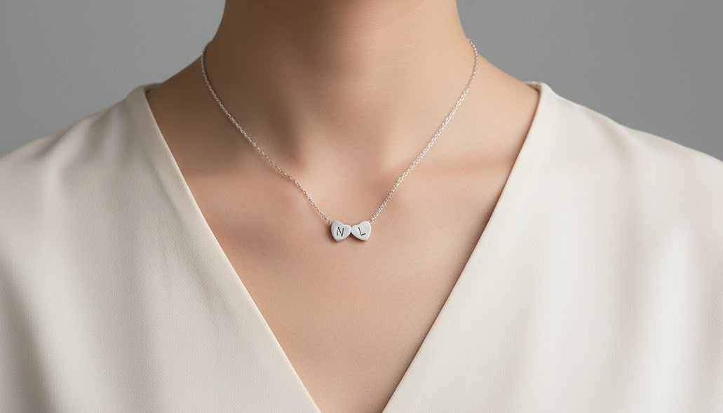 Personalized Small Initial Heart Necklace • Stainless Steel & Gold over Stainless Steel