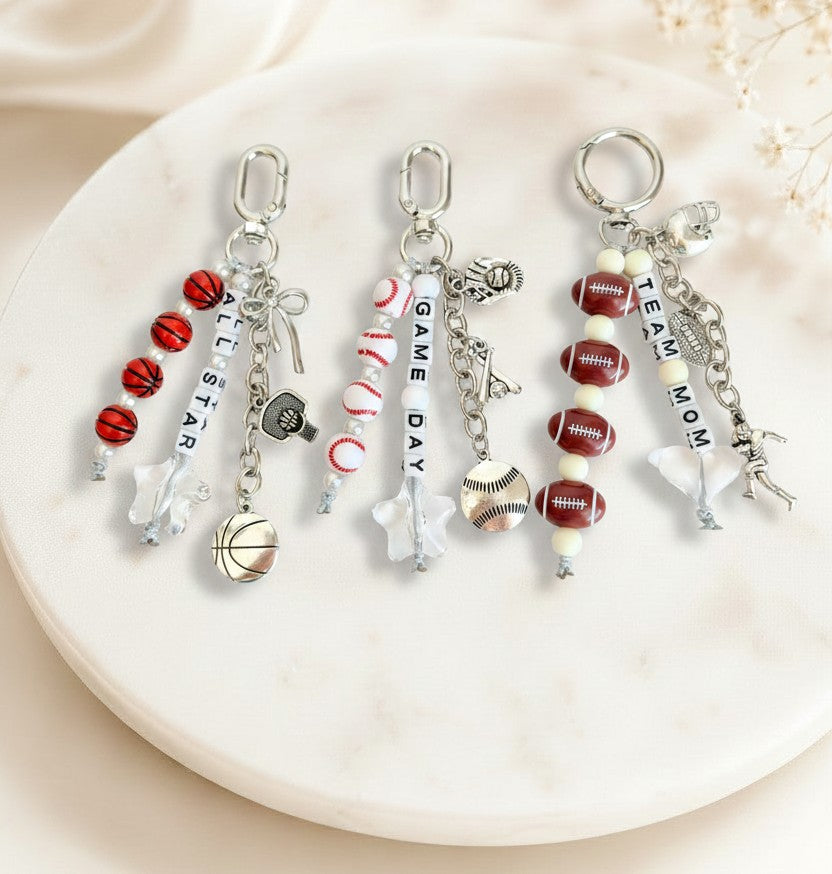 Personalized Sports Bag Charms • Basketball • Baseball & Football Charm