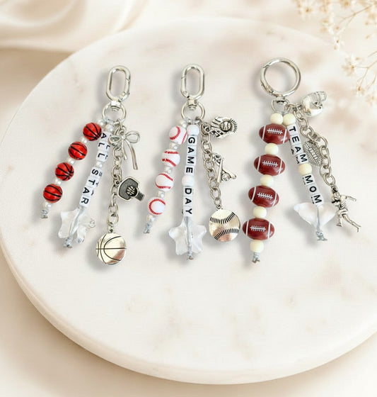 Personalized Sports Bag Charms • Basketball • Baseball & Football Charm