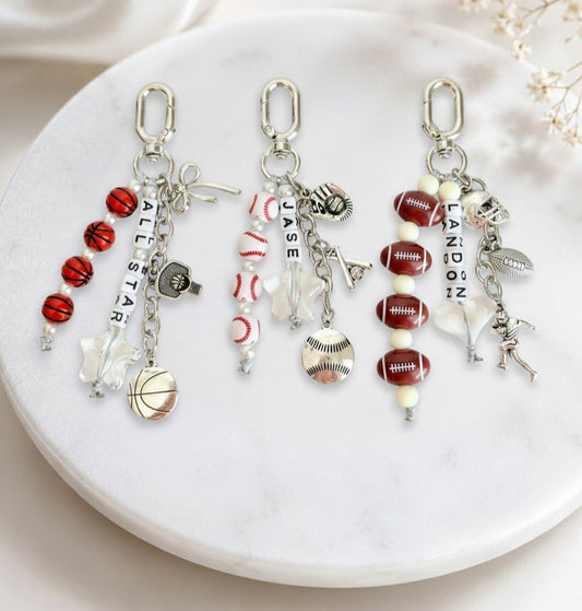 Personalized Sports Bag Charms • Basketball • Baseball & Football Charm