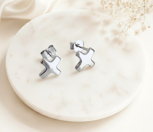 Sterling Silver Cross Stud Earrings