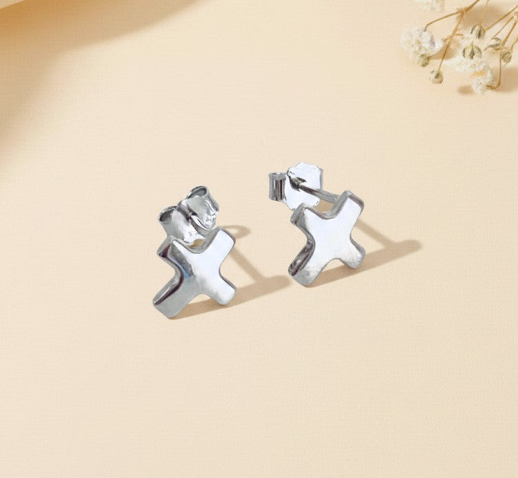Sterling Silver Cross Stud Earrings