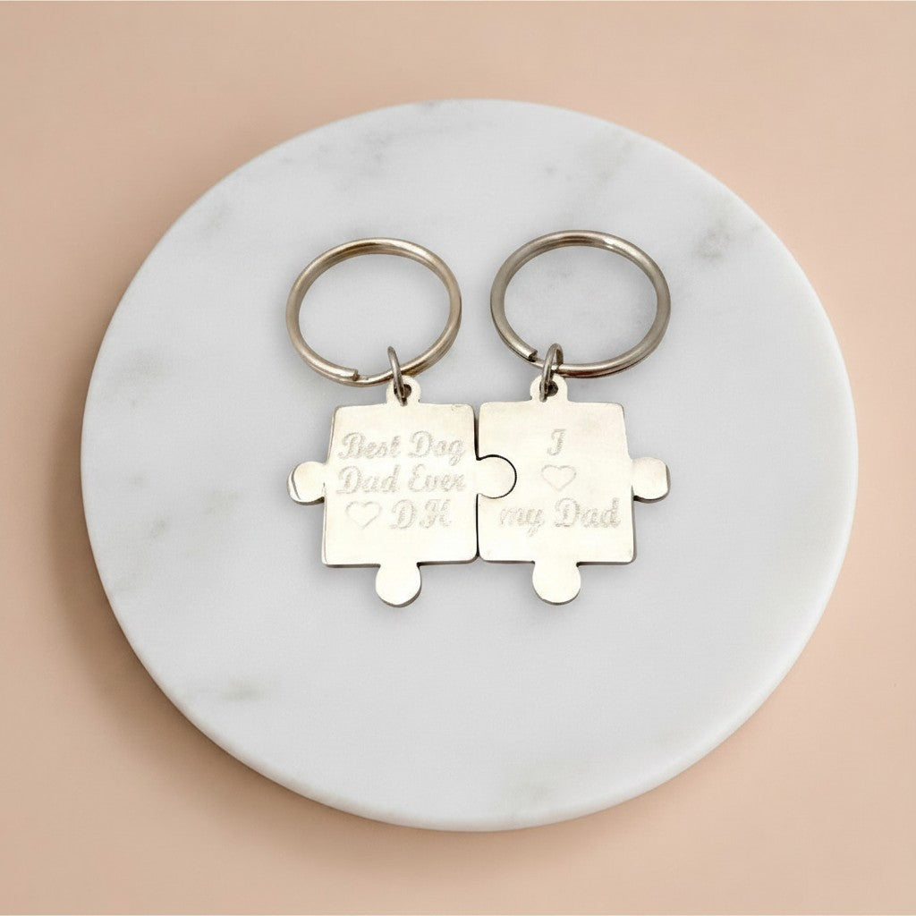 Personalized Stainless Steel Puzzle Keychain Set