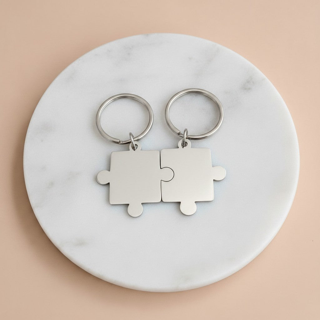 Personalized Stainless Steel Puzzle Keychain Set