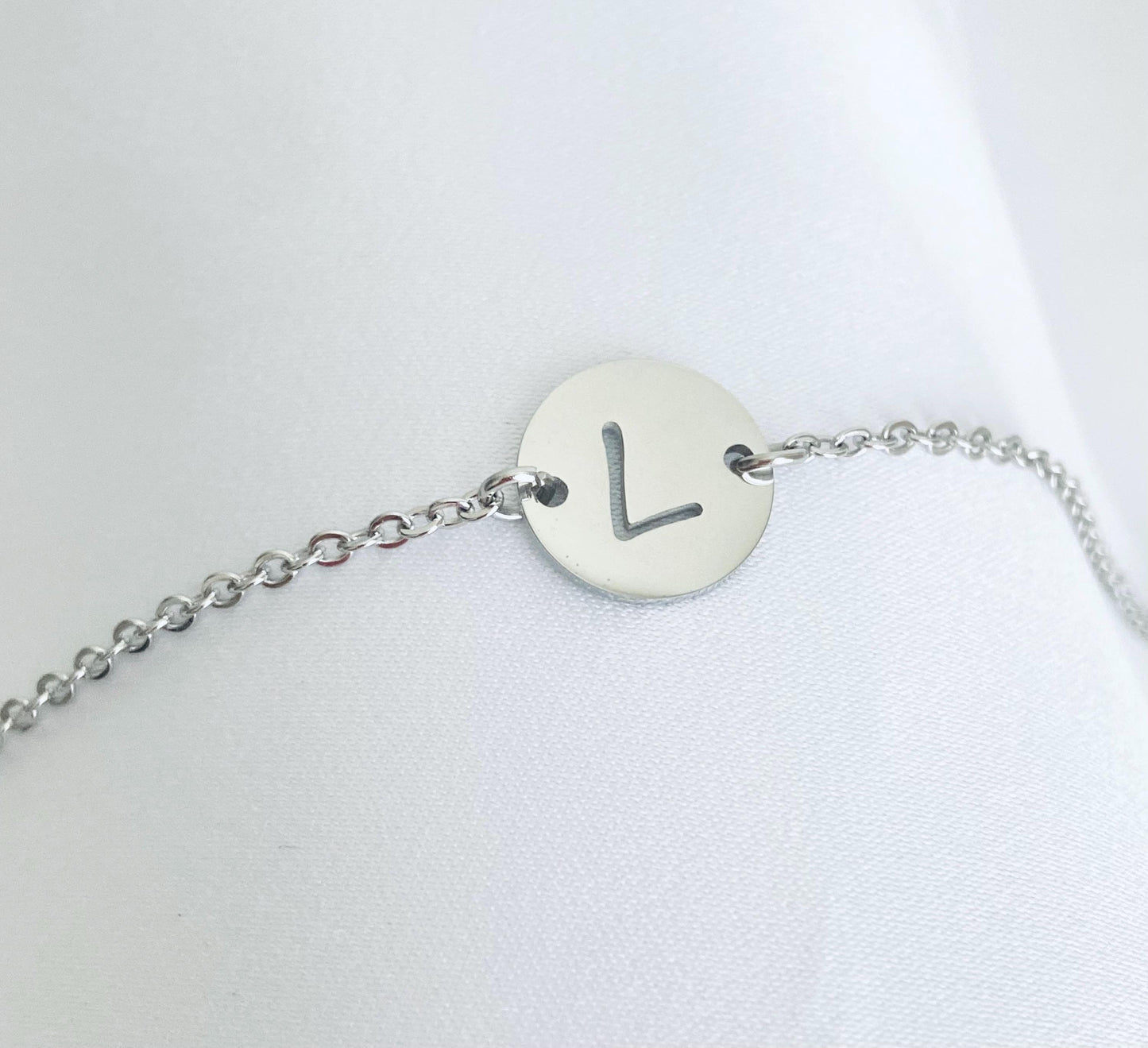 Initial Charm Bracelet • Personalized Letter Bracelet with Flat Cable Chain or White Enamel Beaded Chain