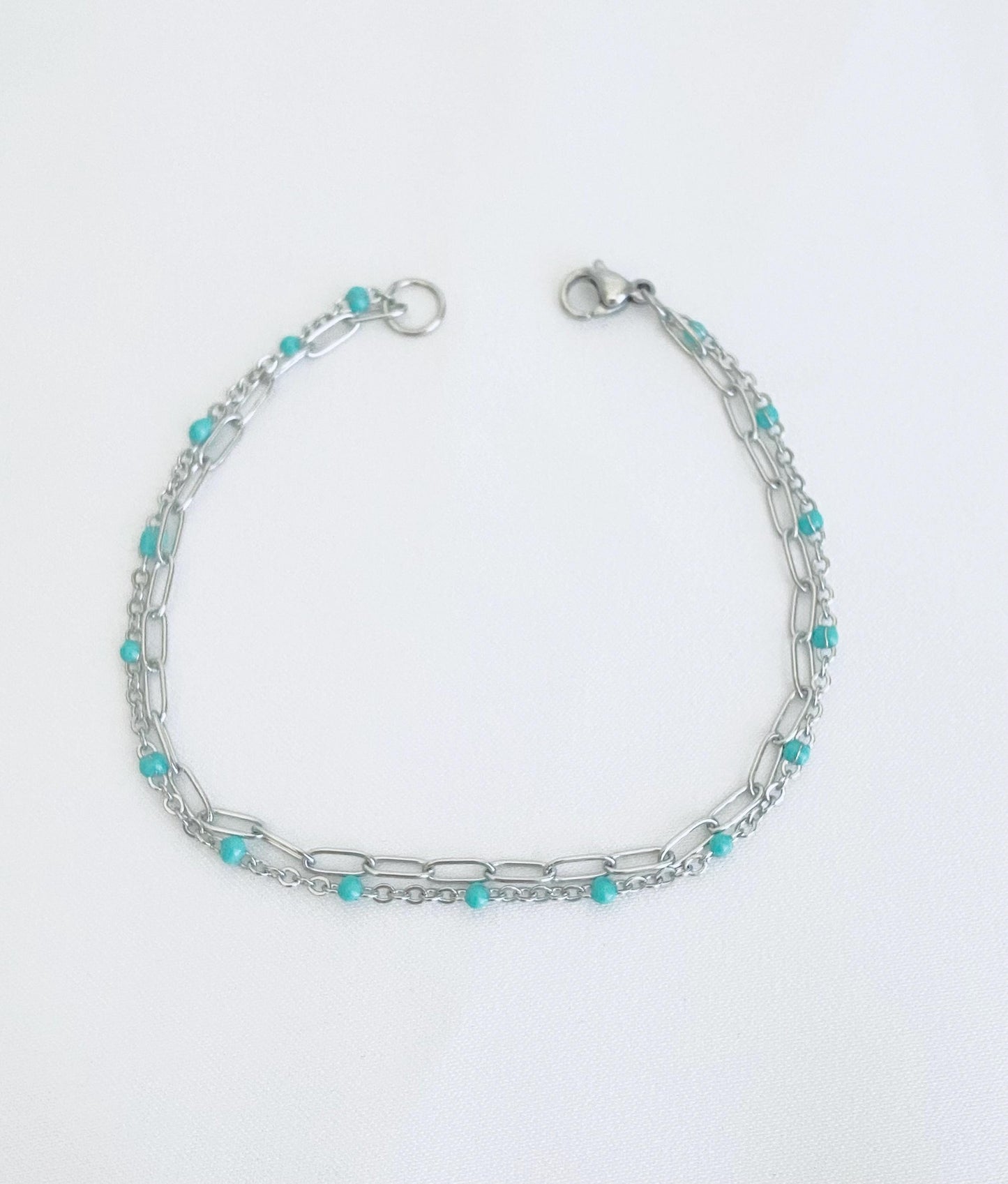 Double Strand Stainless Steel Paperclip & Enamel Chain Bracelet • Layered Mini Paperclip Bracelet for Women