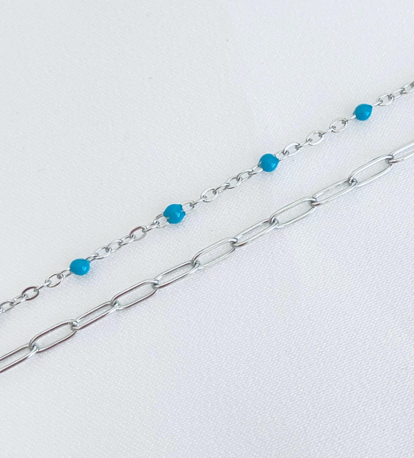 Double Strand Stainless Steel Paperclip & Enamel Chain Bracelet • Layered Mini Paperclip Bracelet for Women