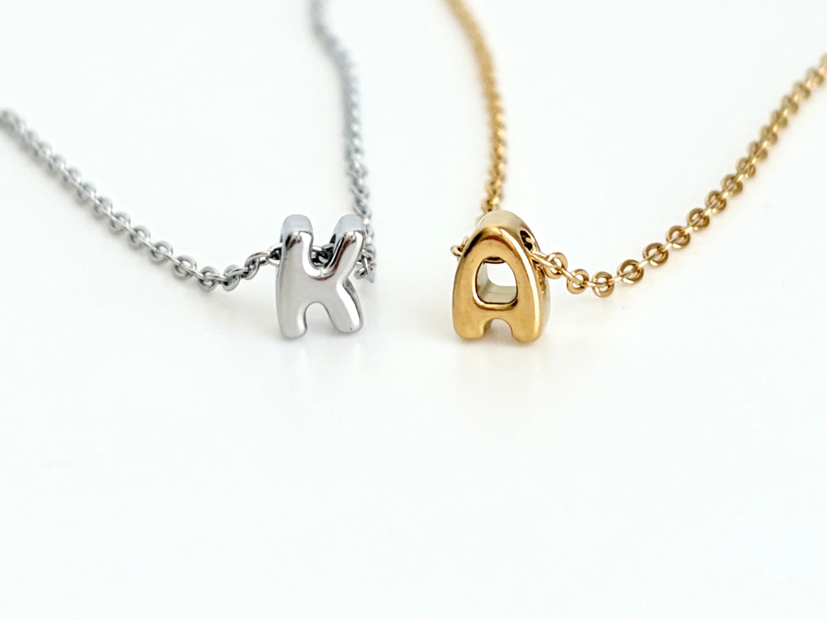 Small Bubble Initial Necklace • Stainless Steel & Gold over Stainless Steel