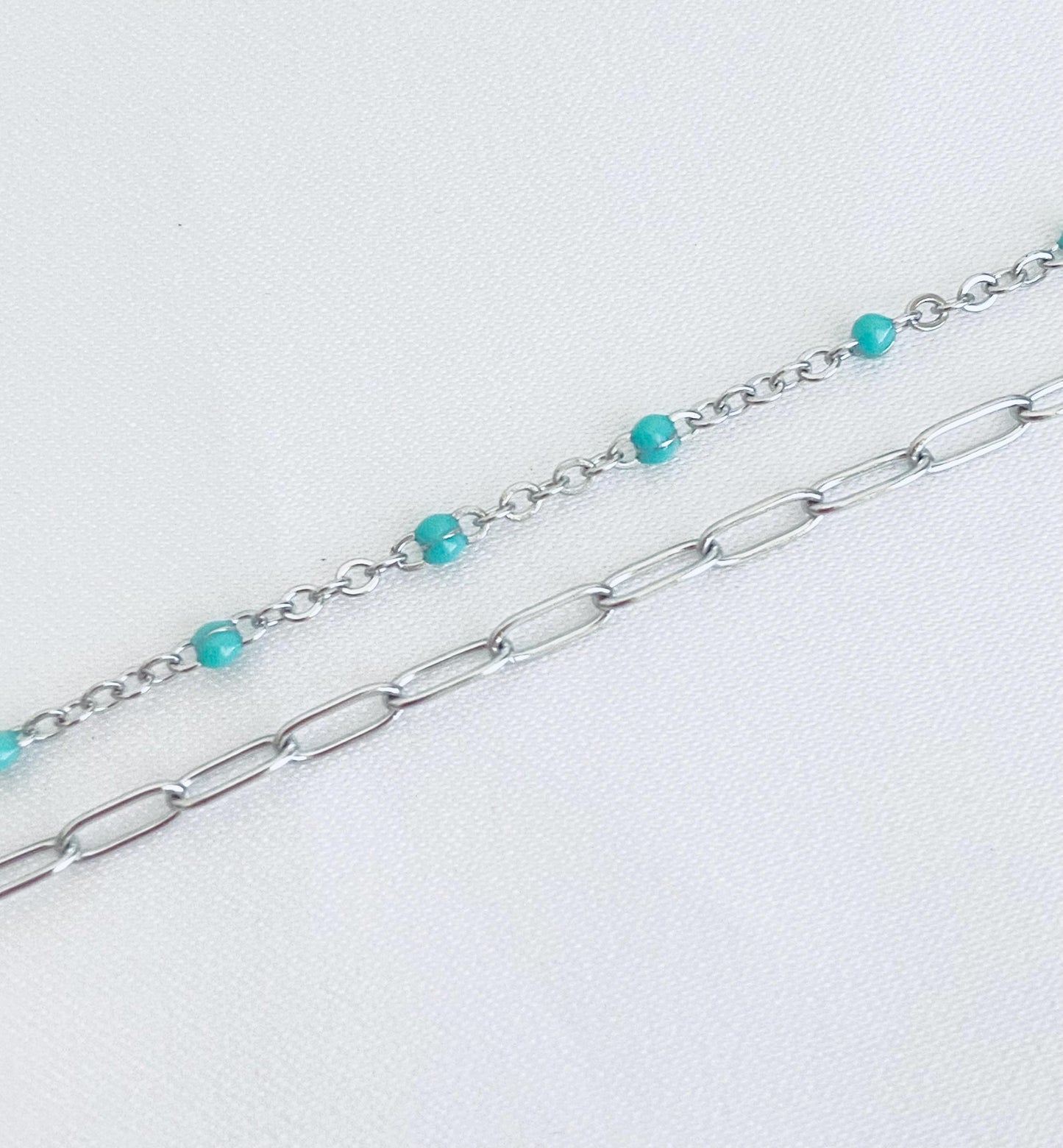 Double Strand Stainless Steel Paperclip & Enamel Chain Bracelet • Layered Mini Paperclip Bracelet for Women