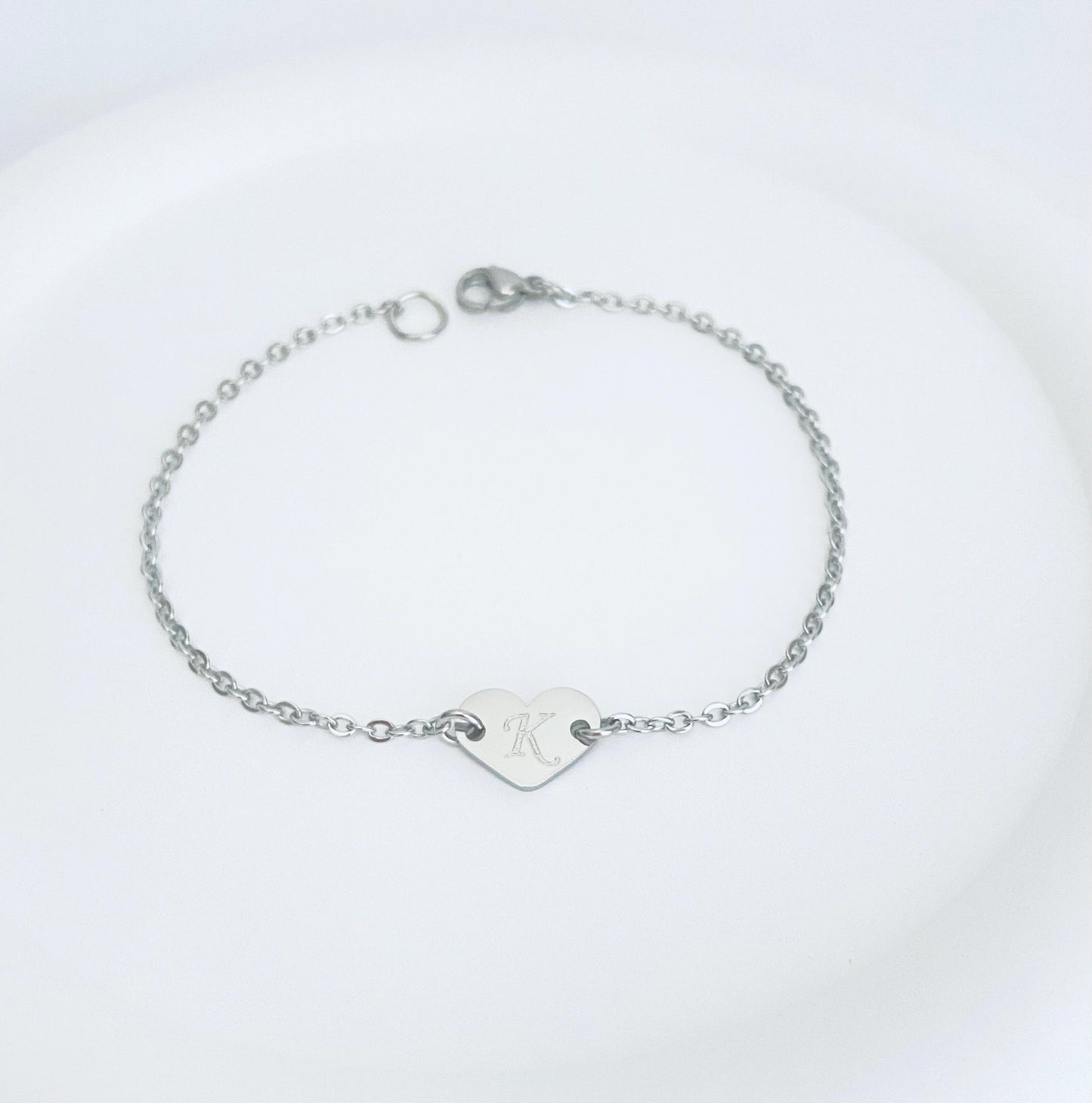 Personalized Heart Initial Bracelet • Custom Letter Bracelet with One or Multiple Charms in Stainless Steel or Gold