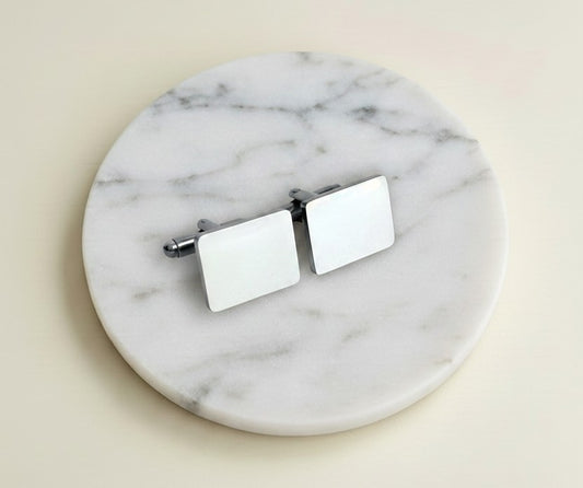 Personalized Polished Stainless Steel Rectangle Cufflinks • Silver & Gold