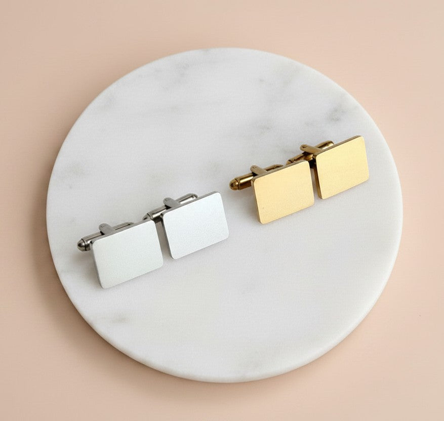 Personalized Polished Stainless Steel Rectangle Cufflinks • Silver & Gold
