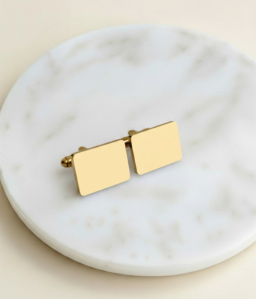 Personalized Polished Stainless Steel Rectangle Cufflinks • Silver & Gold