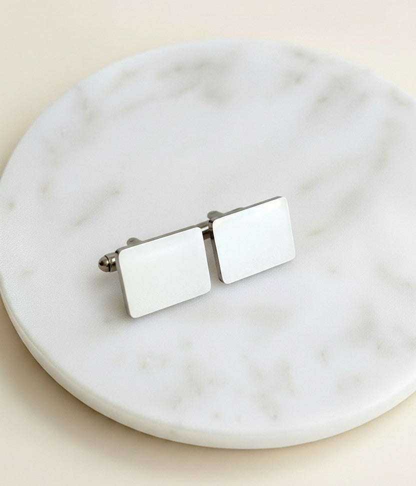 Personalized Polished Stainless Steel Rectangle Cufflinks • Silver & Gold