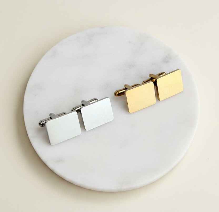 Personalized Polished Stainless Steel Rectangle Cufflinks • Silver & Gold
