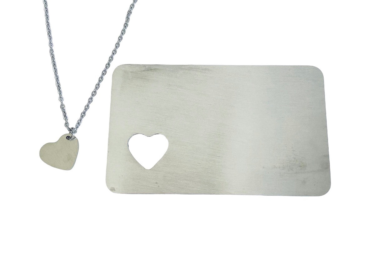 Personalized Pocket Wallet Card & Heart Charm Necklace Set