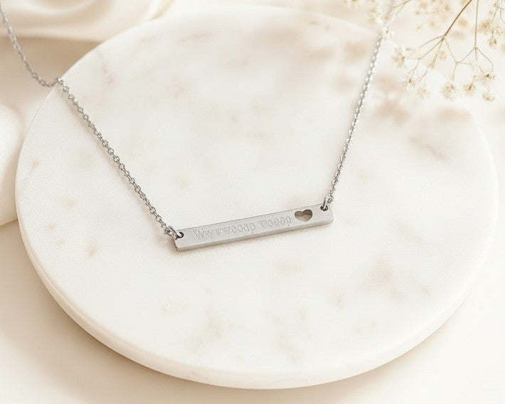 Personalized Stainless Steel Skinny Long Bar Necklace with Heart