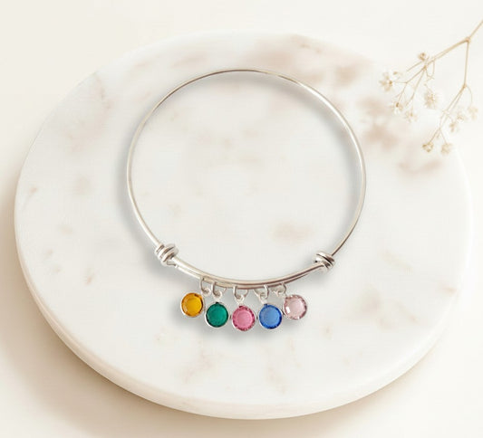 Personalized Stainless Steel Crystal Birthstone Bangle Bracelet
