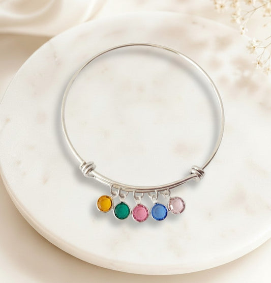 Personalized Stainless Steel Crystal Birthstone Bangle Bracelet