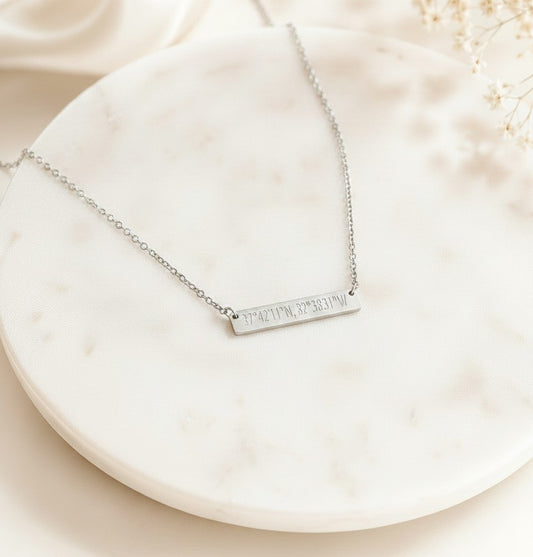 Personalized Long Bar Necklace • Stainless Steel, Gold over Stainless Steel & Rose Gold over Stainless Steel
