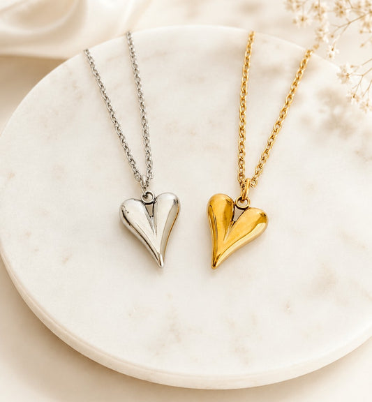 Puff Heart Pendant Necklace • Stainless Steel & Gold over Stainless Steel