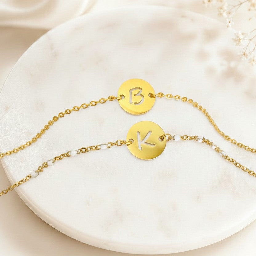 Personalized Initial Bracelet • Stainless Steel & Gold over Stainless Steel