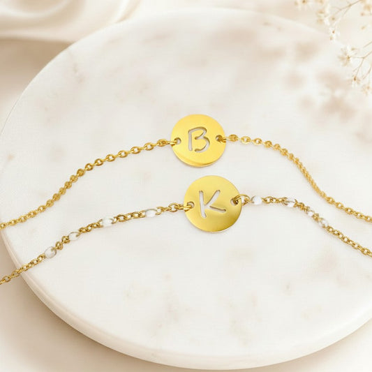 Personalized Initial Bracelet • Stainless Steel & Gold over Stainless Steel