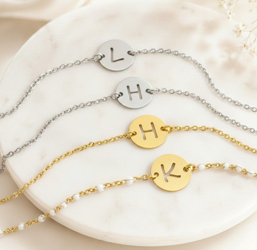 Personalized Initial Bracelet • Stainless Steel & Gold over Stainless Steel