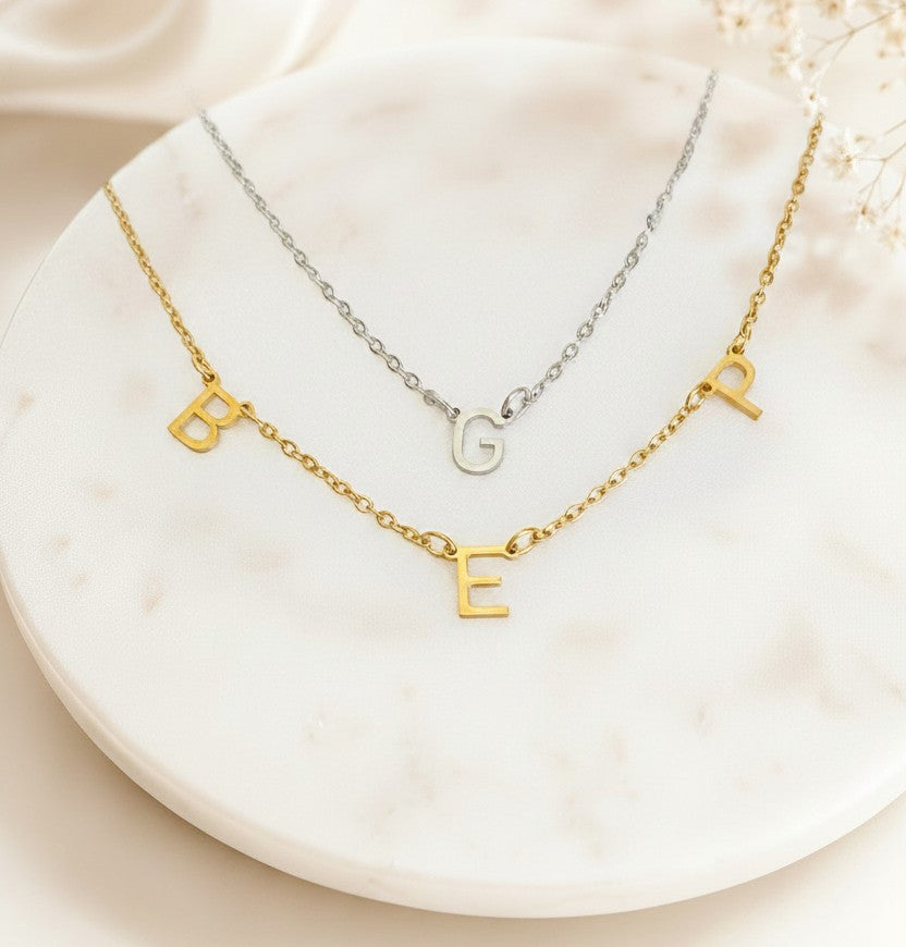 Personalized Mini Initial Necklace • Stainless Steel & Gold over Stainless Steel