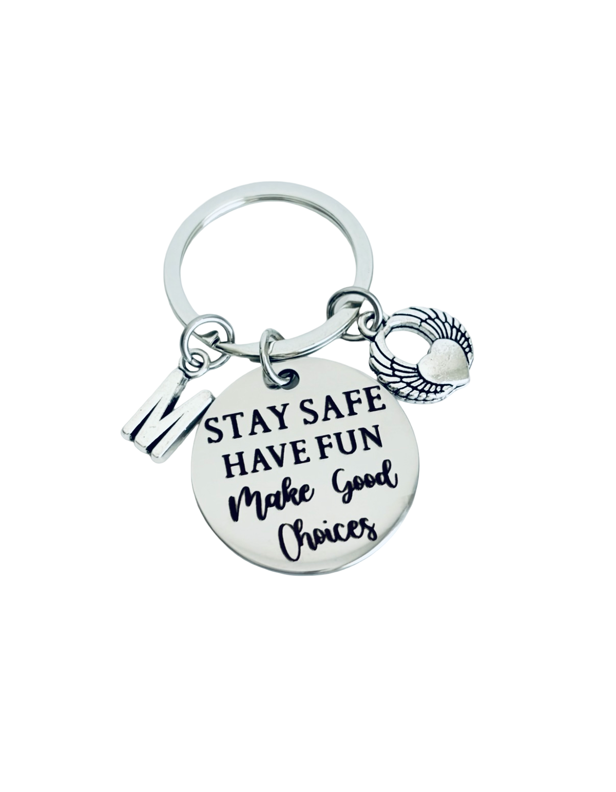 Keychain with motivational message on a white background