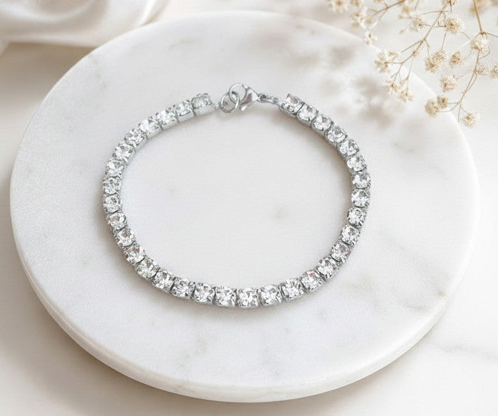 Tennis Bracelet with Sparkling Cubic Zirconia • Stainless Steel & Gold over Stainless Steel