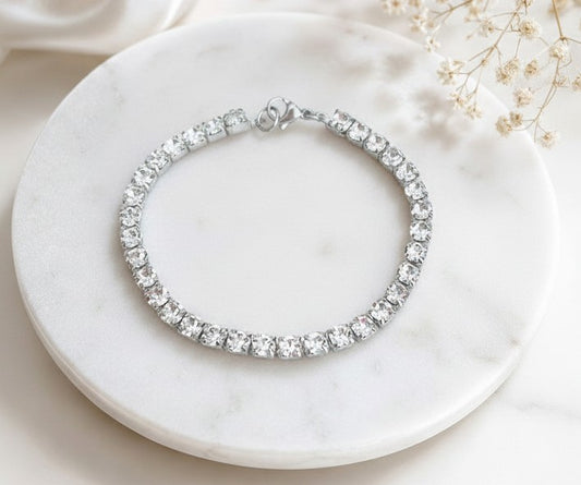 Tennis Bracelet with Sparkling Cubic Zirconia • Stainless Steel & Gold over Stainless Steel
