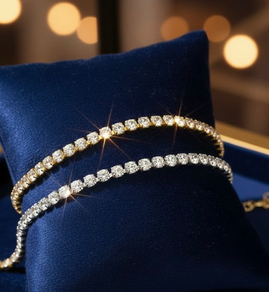 Tennis Bracelet with Sparkling Cubic Zirconia • Stainless Steel & Gold over Stainless Steel