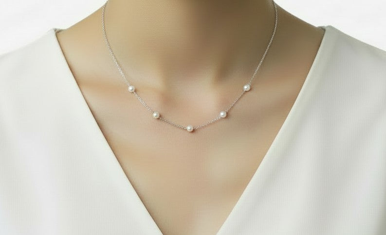 White Freshwater Pearl Necklace • Sterling Silver, Gold Filled & Rose Gold