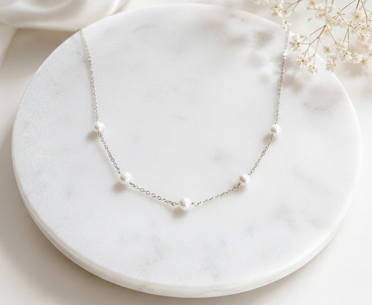 White Freshwater Pearl Necklace • Sterling Silver, Gold Filled & Rose Gold