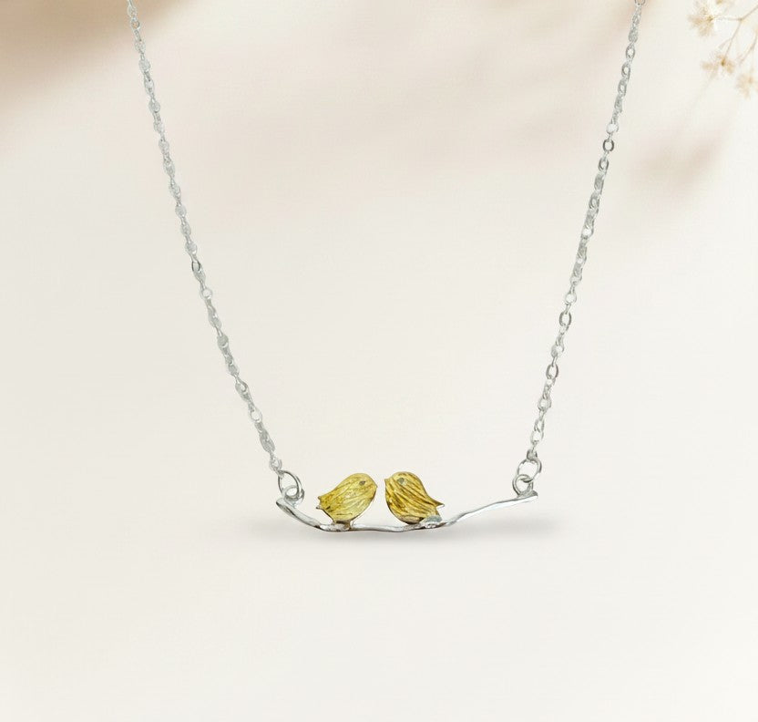 Sterling Silver Tiny Gold Birds Necklace