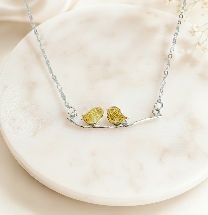 Sterling Silver Tiny Gold Birds Necklace