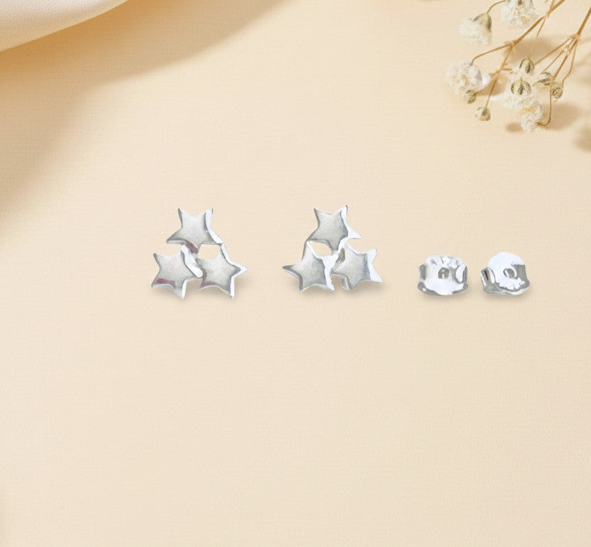 Sterling Silver Triple Star Stud Earrings