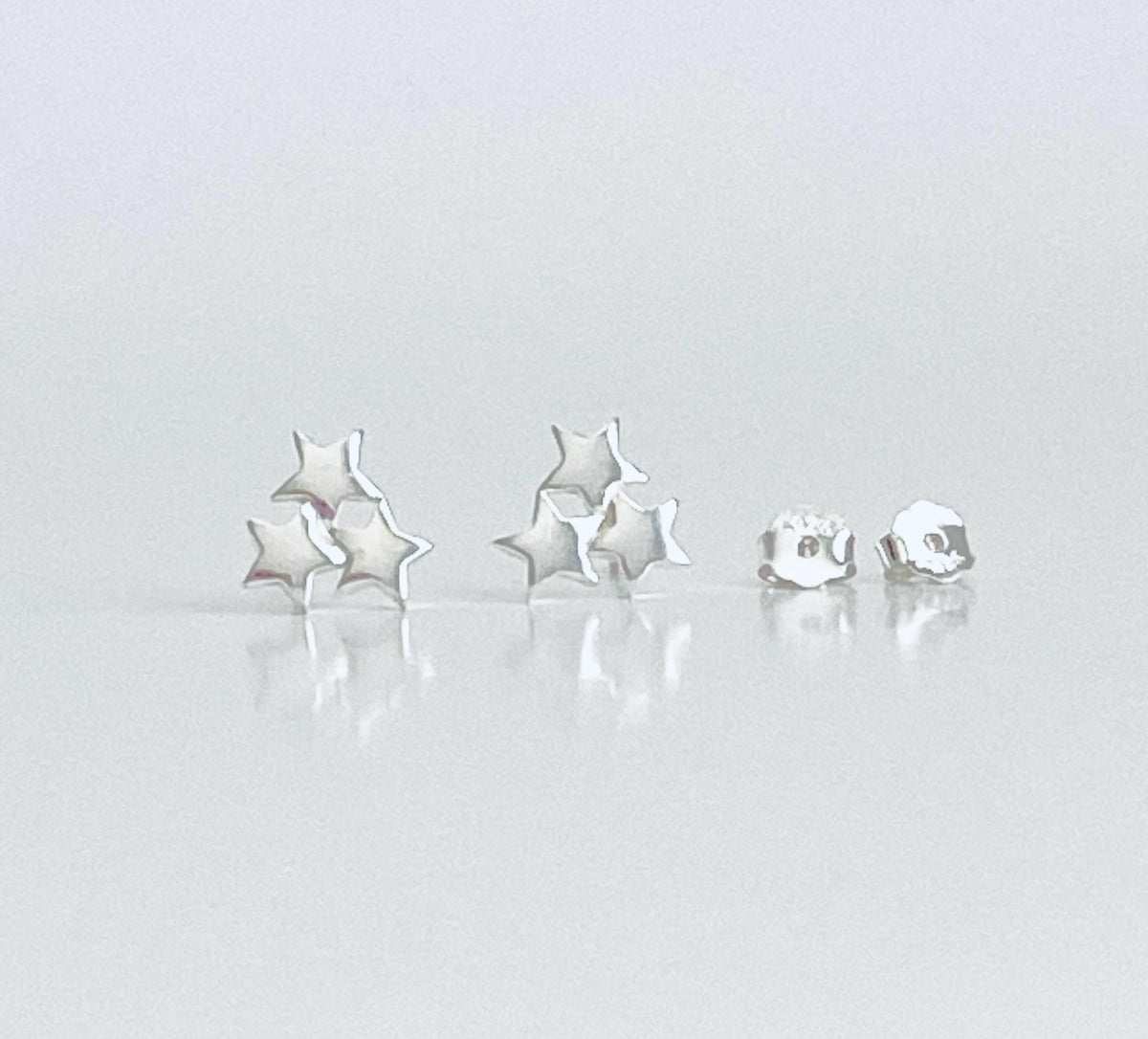Sterling Silver Triple Star Stud Earrings