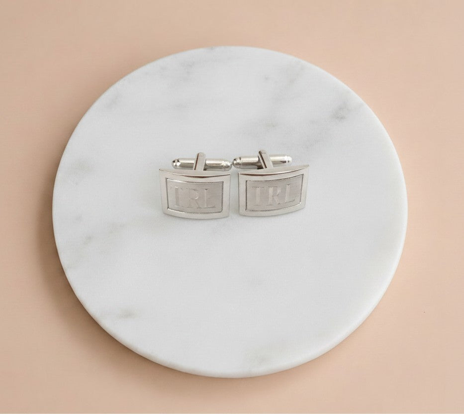 Personalized Two Tone Rectangular Cufflinks. Groomsmen Gift