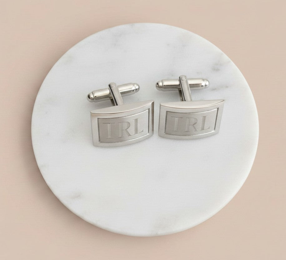 Personalized Two Tone Rectangular Cufflinks. Groomsmen Gift