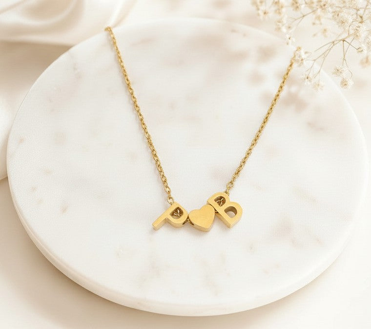 Personalized Two Initials Necklace • Stainless Steel & Gold over Stainless Steel