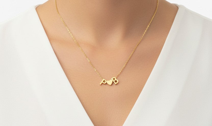 Personalized Two Initials Necklace • Stainless Steel & Gold over Stainless Steel