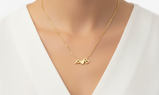 Personalized Two Initials Necklace • Stainless Steel & Gold over Stainless Steel