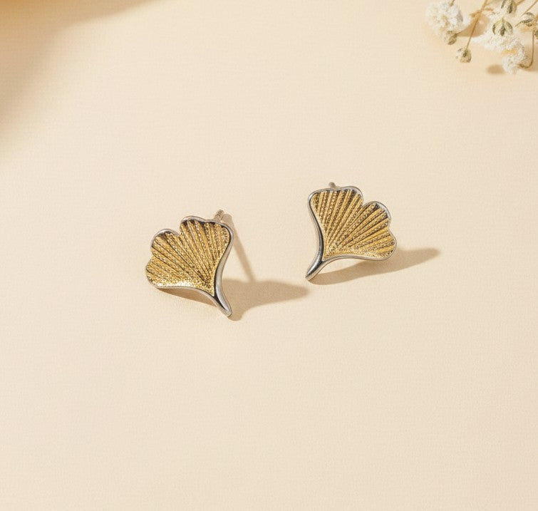Sterling Silver Two Tone Leaf Stud Earrings