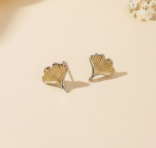 Sterling Silver Two Tone Leaf Stud Earrings