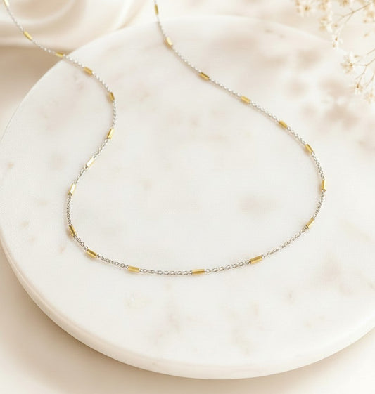 Delicate Mixed Metal Two Tone Silver Necklace