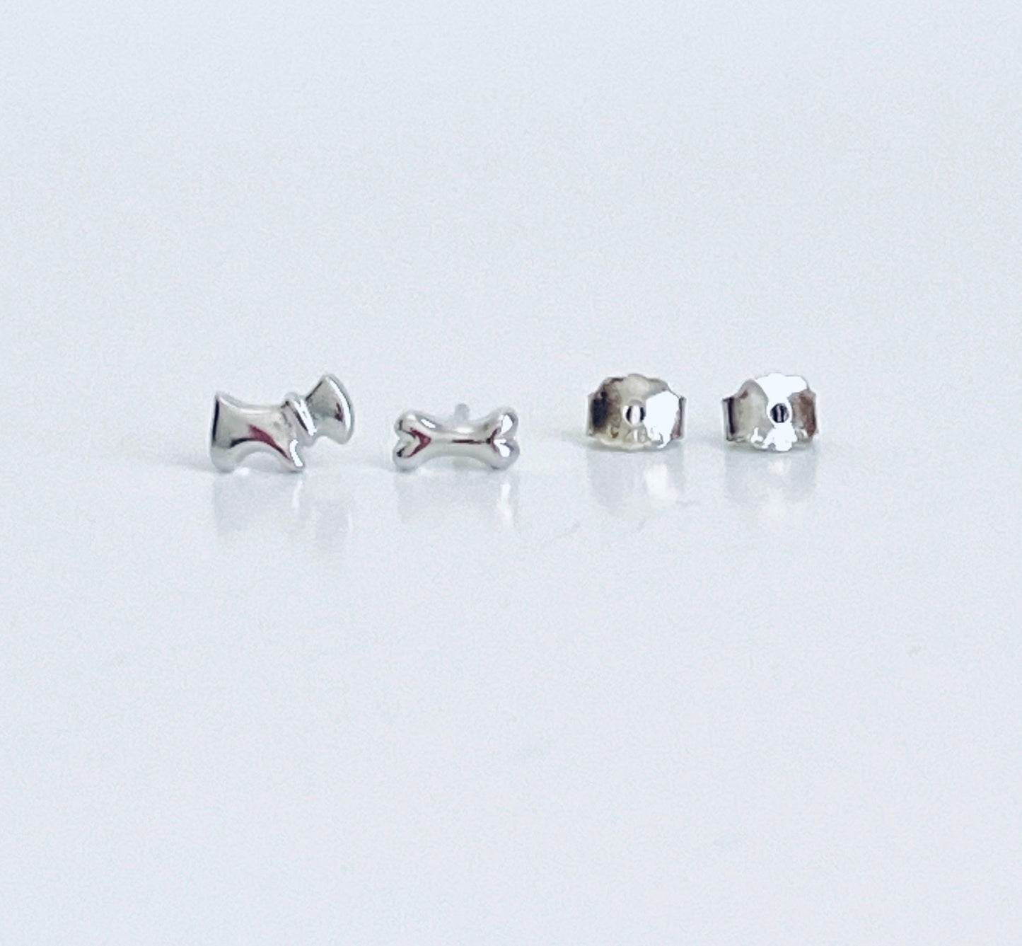 Sterling Silver Dog and Dog Bone Stud Earrings • Cute Puppy & Bone Earrings for Dog Lovers, Dainty Animal Studs